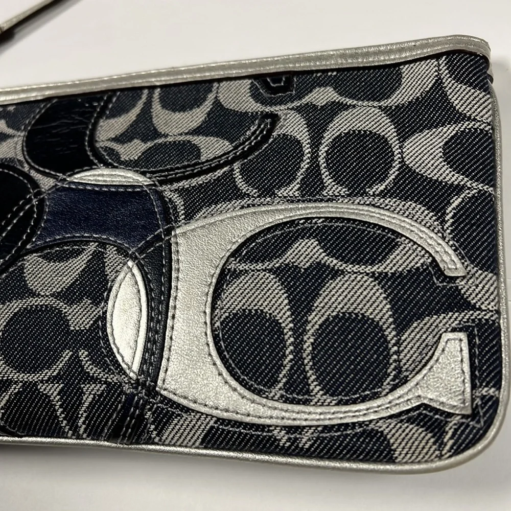 Coach Denim Canvas Large Zip Pouch Clutch Wristlet